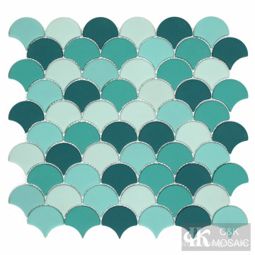 Greens Fish Scale Glass Mosaics for Shower Room